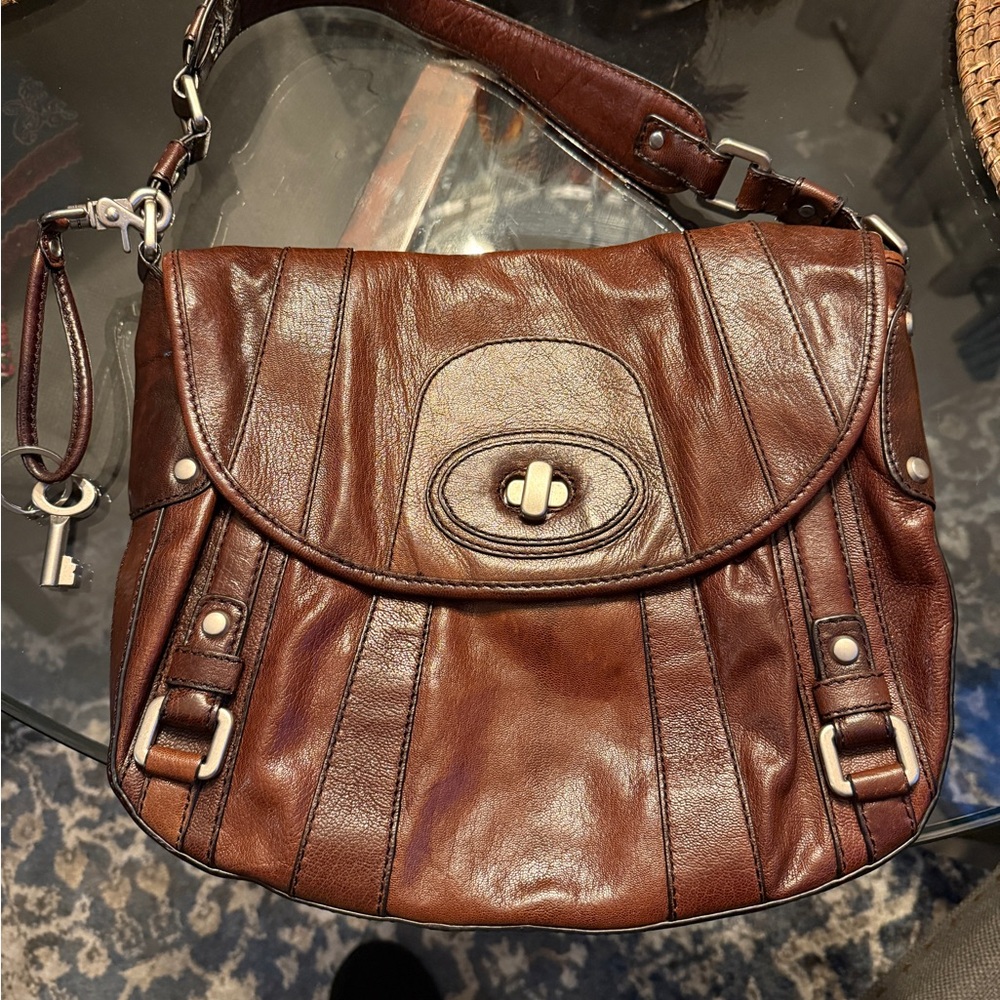 Fossil Rich Brown Leather Shoulder Bag